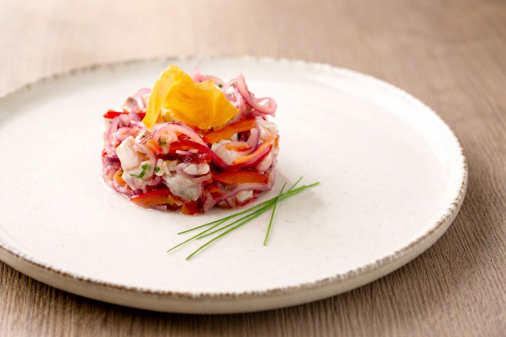 Sea bass ceviche and sweet potato chips
