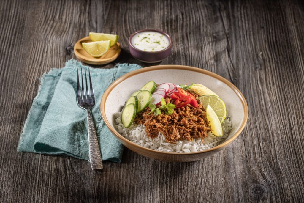 Pulled beef rice bowl